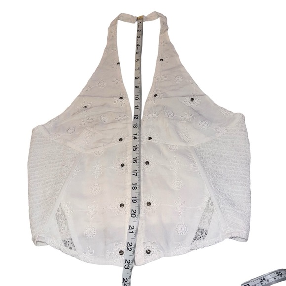 NWOT Free People Sunsetter Corset Halter Tank White Eyelet Lace Boned Smocked XL - Picture 3 of 10